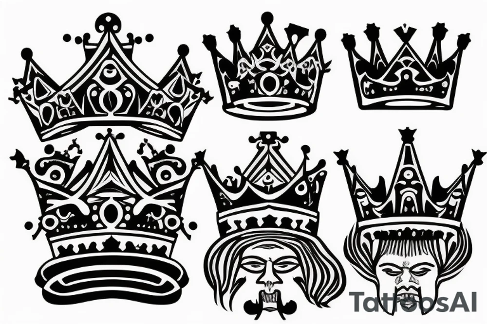 A crazy king with a crown and a throne. tattoo idea