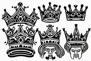 A crazy king with a crown and a throne. tattoo idea