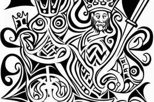 A crazy king with a crown and a throne. tattoo idea