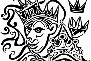 A crazy king with a crown and a throne. tattoo idea