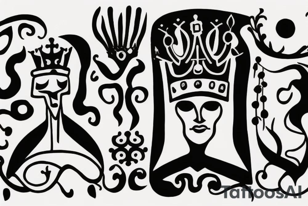 A crazy king with a crown and a throne. tattoo idea