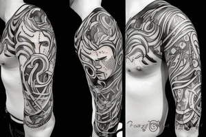 A crazy king with a crown fighting a knight with a heart. tattoo idea