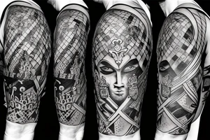 A crazy king with a crown fighting a knight with a heart. tattoo idea