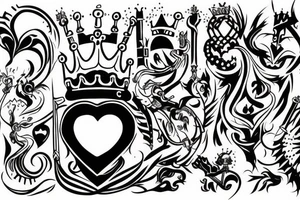 A crazy king with a crown fighting a knight with a heart. tattoo idea