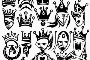 A crazy king with a crown fighting a knight with a heart. tattoo idea