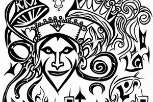A crazy king with a crown fighting a knight with a heart. tattoo idea