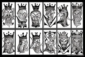 A crazy king with a crown fighting a knight with a heart. tattoo idea