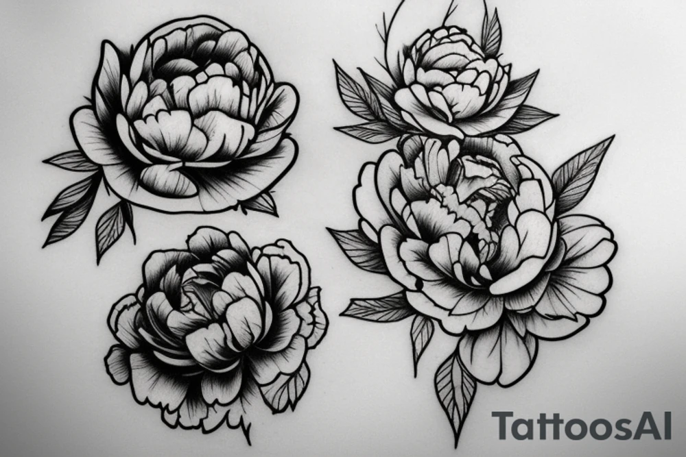 Tattoo sketch Peonies flowers geometry and ornaments tattoo idea
