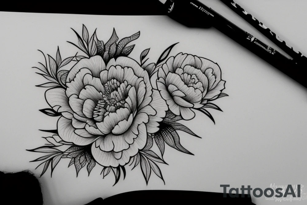 Tattoo sketch Peonies flowers geometry and ornaments tattoo idea