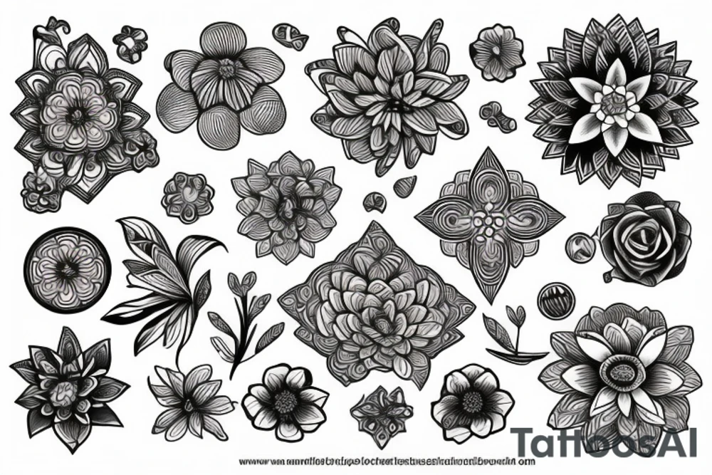 Tattoo sketch flowers geometry and ornaments tattoo idea