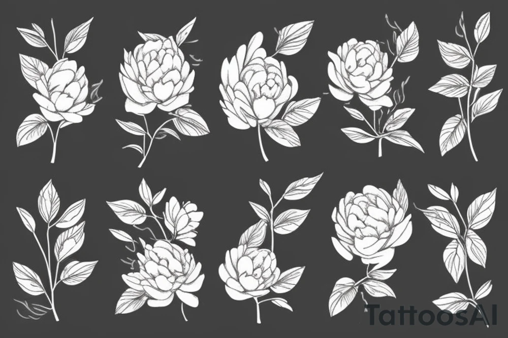 Peonies Twigs with leaves tattoo idea
