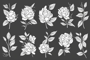 Peonies Twigs with leaves tattoo idea
