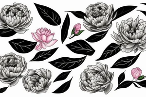 Peonies Twigs with leaves tattoo idea