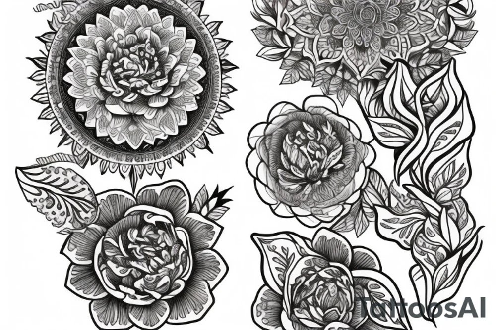 Peonies + mandalas tattoo idea