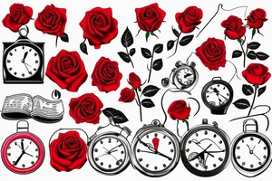 Red rose with clock tattoo idea