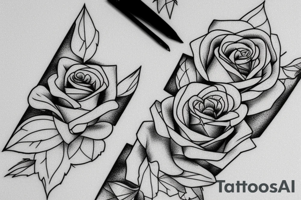 Snowy mountains, a musical symbol and a rose tattoo idea