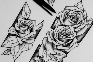 Snowy mountains, a musical symbol and a rose tattoo idea