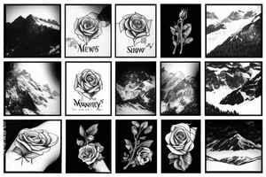 Snowy mountains, a musical symbol and a rose tattoo idea