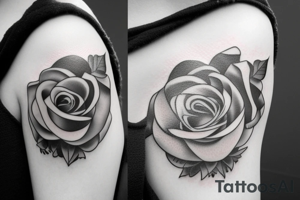 Snowy mountains, a musical symbol and a rose tattoo idea