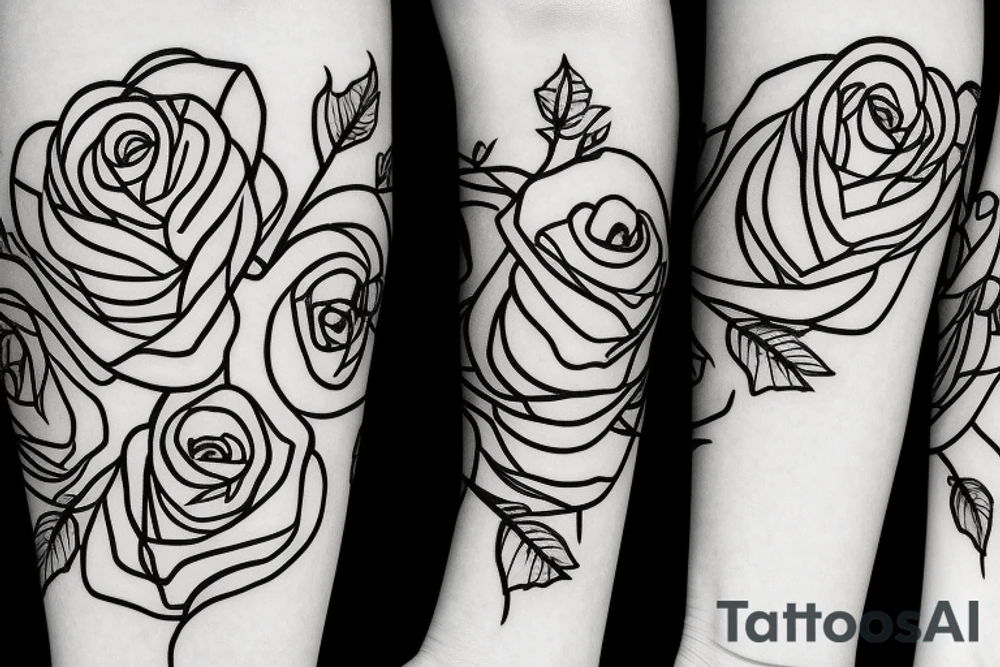 a rose below a tree with a mountain in the background tattoo idea