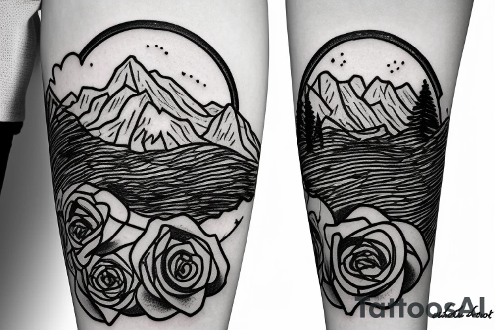 a rose below a tree with a mountain in the background tattoo idea a rose below a tree with a mountain in the background tattoo idea