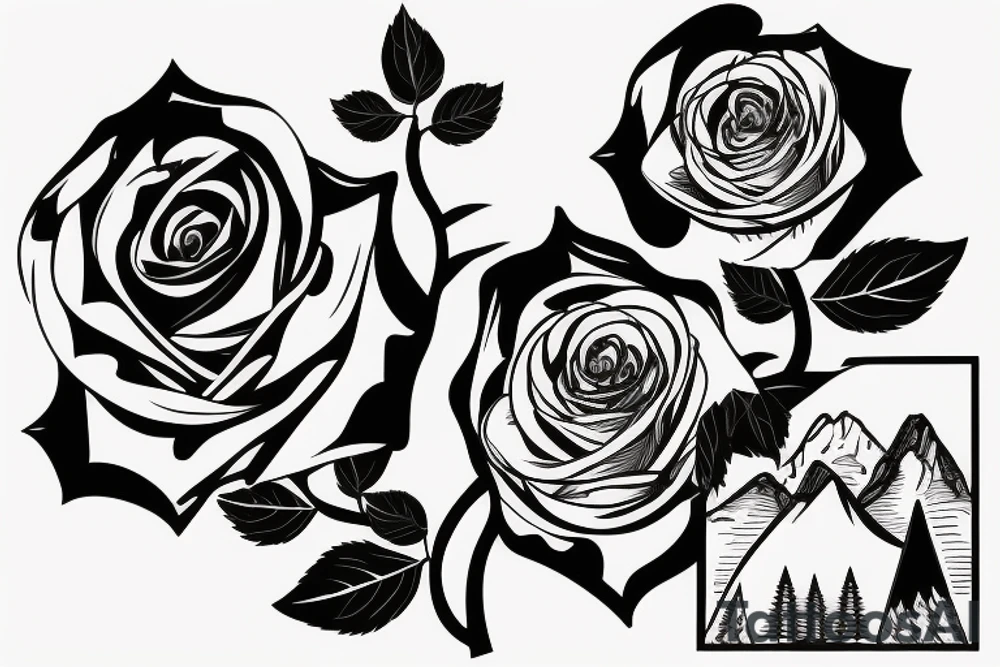 a rose below a tree with a mountain in the background tattoo idea a rose below a tree with a mountain in the background tattoo idea