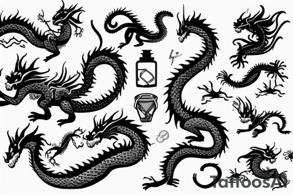 Cat and dragon tattoo idea