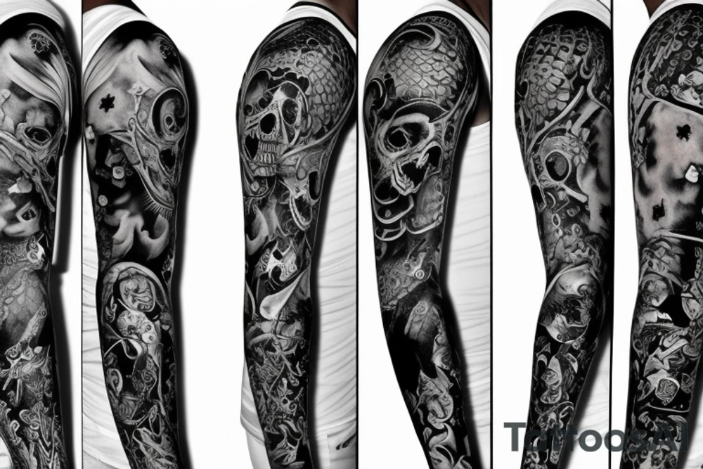 Full sleeve symbolizing death tattoo idea