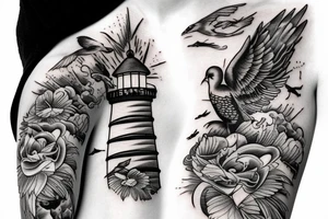 lighthouse  sky birds sea tattoo idea