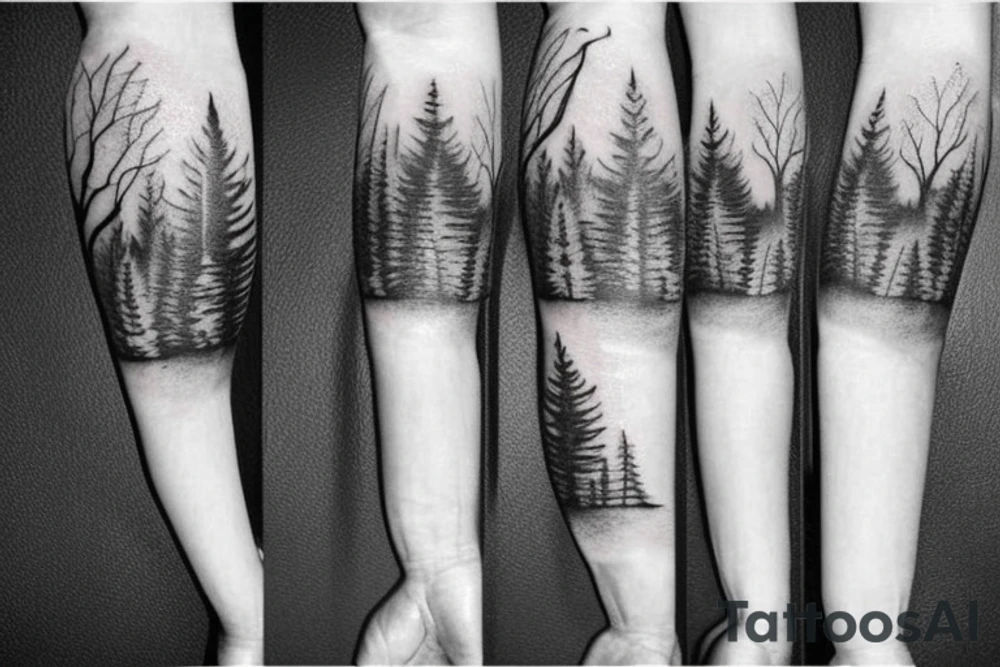 forest mountains arm tattoo idea