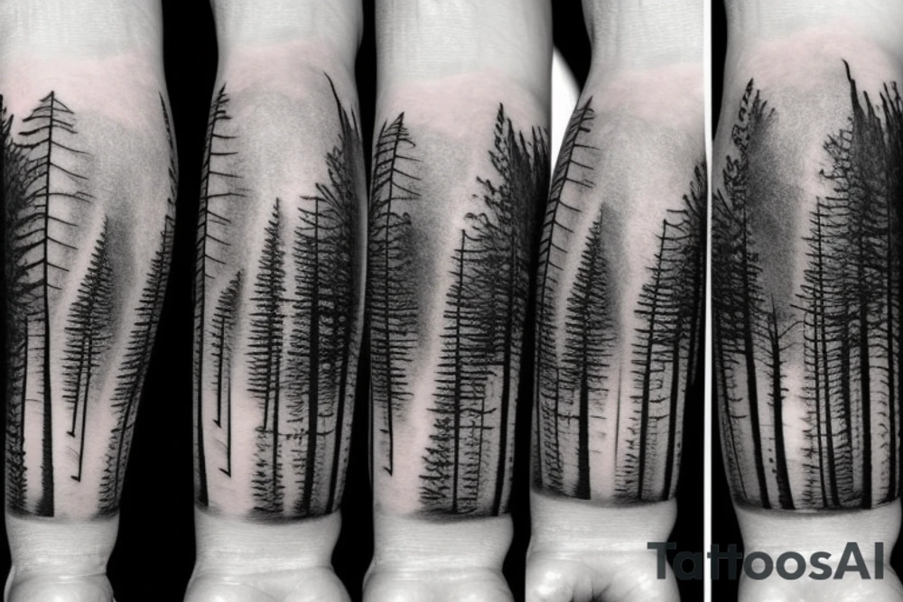 forest mountains arm tattoo idea