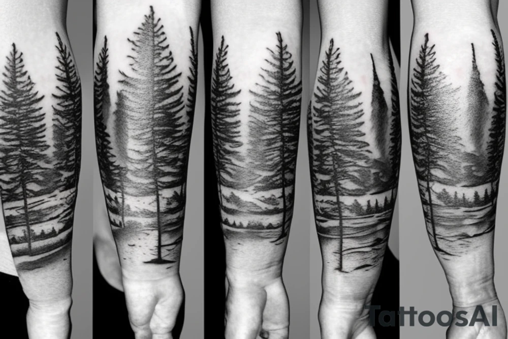 forest mountains arm tattoo idea