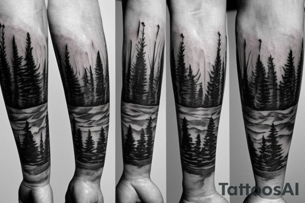 forest mountains arm tattoo idea