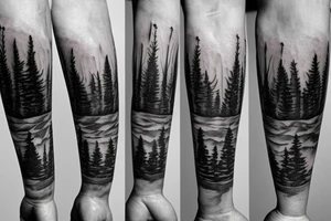 forest mountains arm tattoo idea