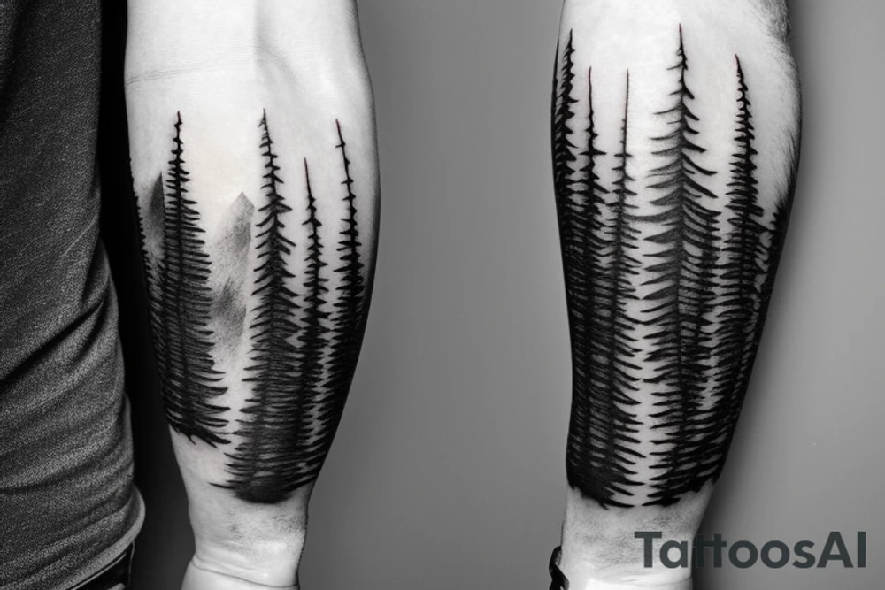 forest mountains arm tattoo idea
