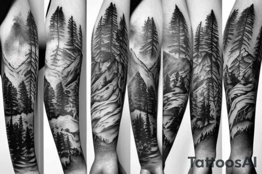 forest mountains arm tattoo idea