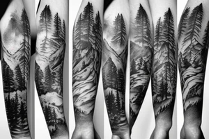 forest mountains arm tattoo idea