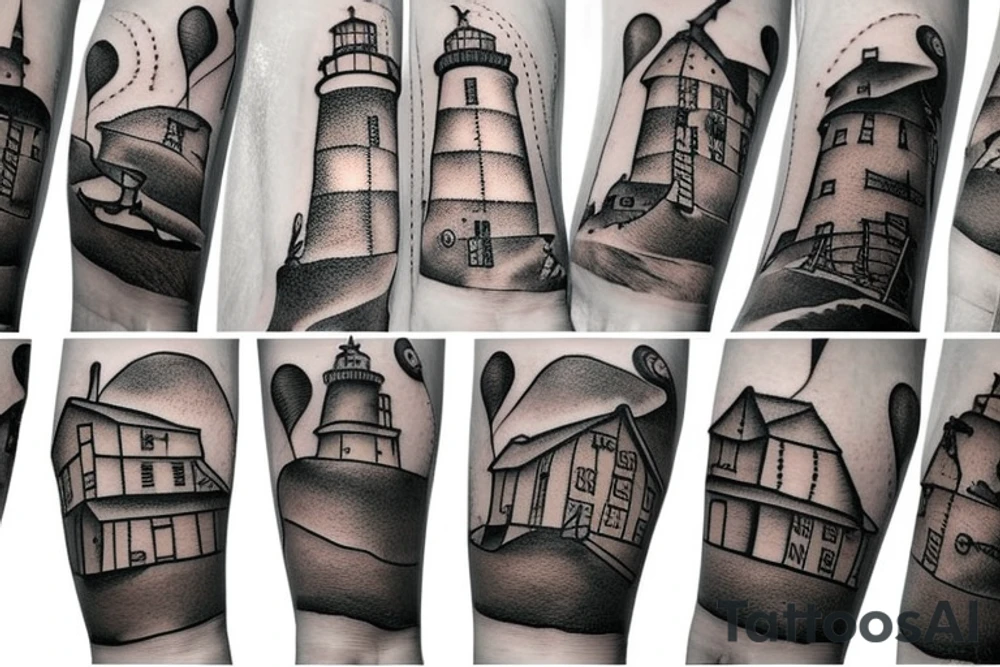 sea lighthouse arm tattoo idea