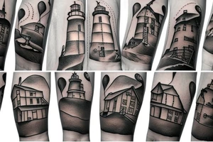 sea lighthouse arm tattoo idea