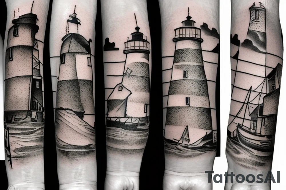 sea lighthouse arm tattoo idea