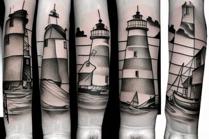 sea lighthouse arm tattoo idea
