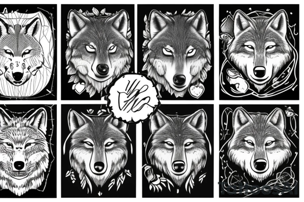 A wolfs head fazing into a forest tattoo idea