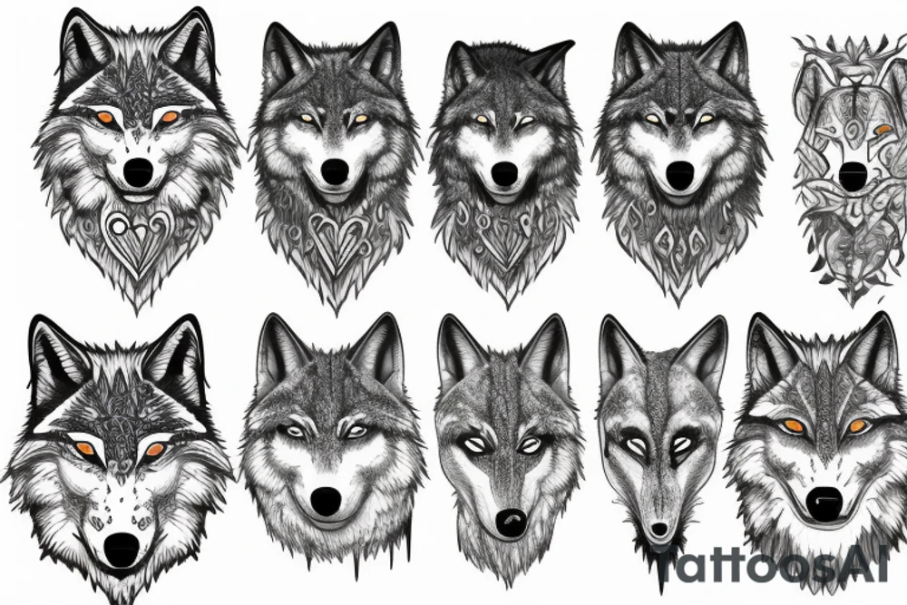 A wolfs face in-front of a forest tattoo idea