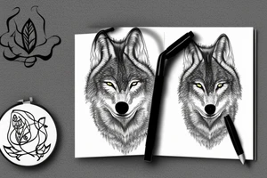 A wolfs face in-front of a forest tattoo idea