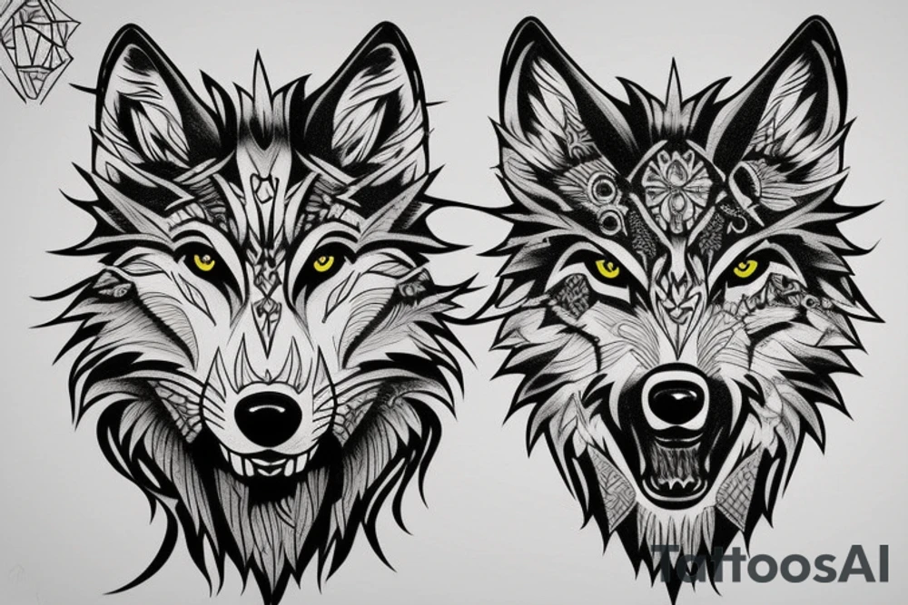 A detailed wolfs head tattoo idea