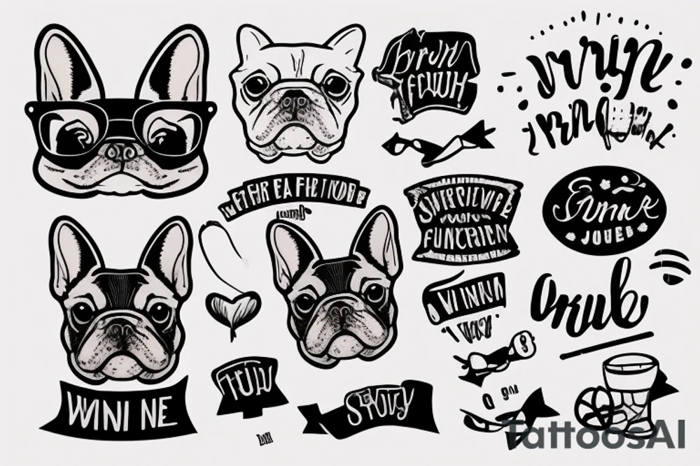 french bulldog with script that says Winnie tattoo idea