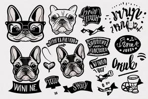 french bulldog with script that says Winnie tattoo idea