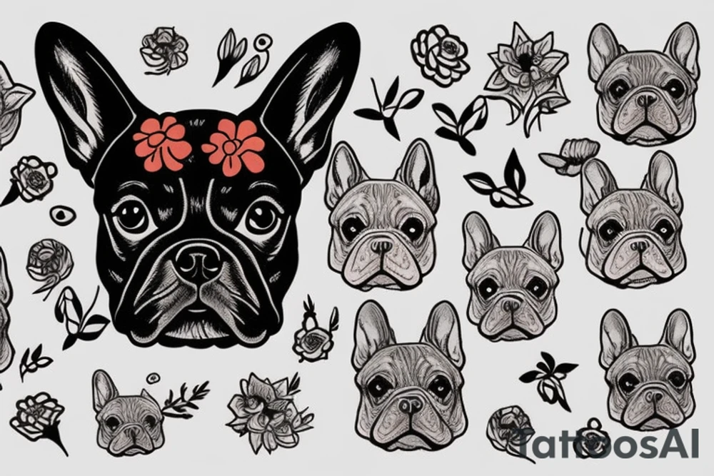 french bulldog with flowers tattoo idea