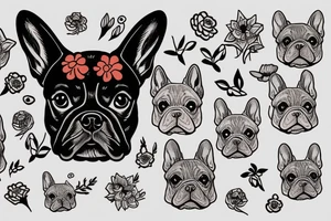 french bulldog with flowers tattoo idea