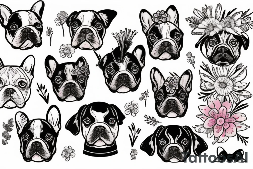 french bulldog with flowers tattoo idea